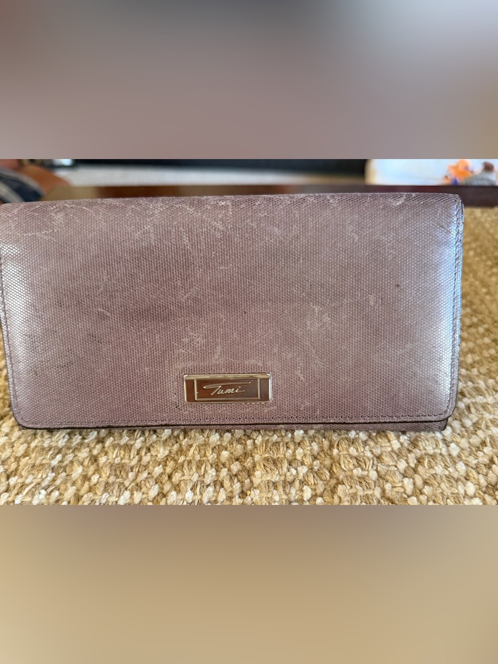 Tumi lilac leather wallet * scratched